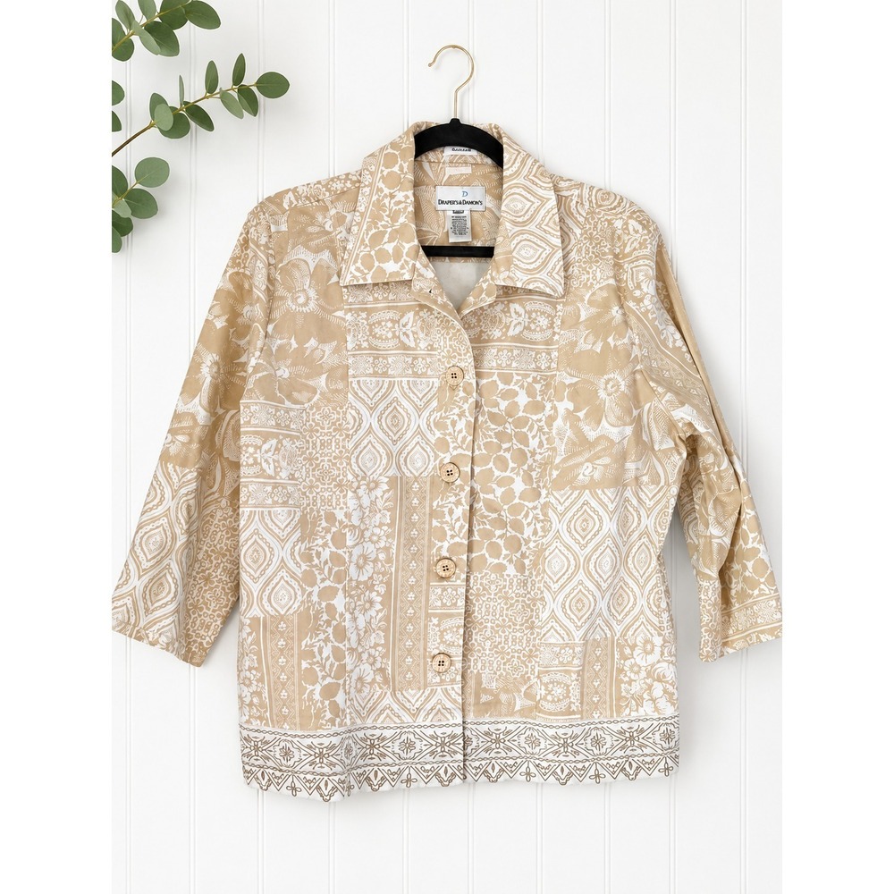 Draper's & Damon's Women's Stretch Jacket Beige White Patchwork Size Tag Missing